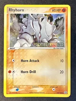 Rhyhorn 62/106 2005 EX Emerald Pokemon Card Reverse Holo Common Stamped - VLP - Image 1