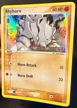 Rhyhorn 62/106 2005 EX Emerald Pokemon Card Reverse Holo Common Stamped - VLP - Image 2