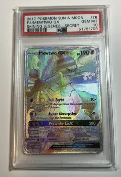 2017 POKEMON SUN & MOON SHINING LEGENDS SECRET #76 FULL ART/MEWTWO GX PSA 10 - Image 1