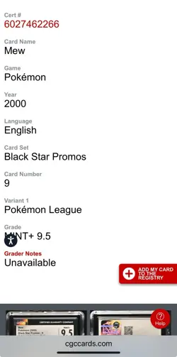 2000 Pokemon Black Star Promo Holo Mew #9 CGC 9.5 MINT SWIRL Pokemon League Card - Image 5