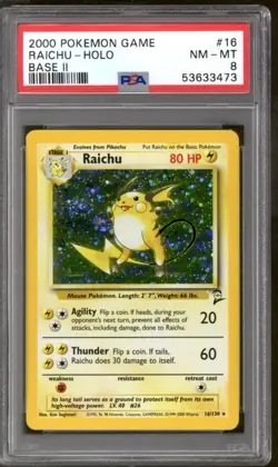 Pokemon Base Set 2 Raichu 16/130 PSA 8 - Image 1