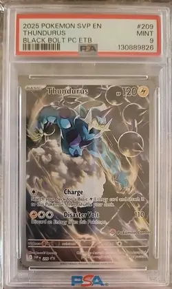 2025 POKEMON SVP BLACK BOLT POKEMON CENTER ETB PROMO #209 THUNDURUS PSA 9 - Image 1