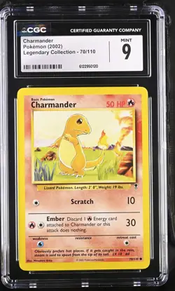 CGC 9 MINT Charmander 2002 Legendary Collection 70/110 Pokemon Card - Image 1