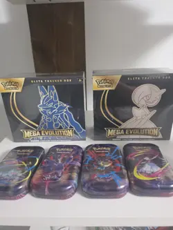 Pokemon Mega Evolution Elite Trainer Box ETB Set of 2 Sealed + 4 Mega Heroe Tins - Image 1