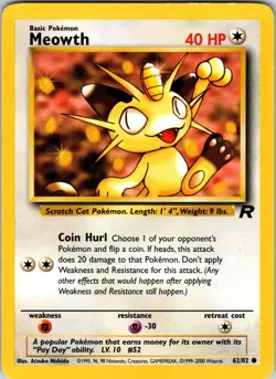 Meowth 62/82 Team Rocket Pokemon TCG MP Unlimited - Image 1
