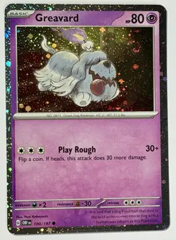 Pokemon TCG - Greavard - 100/197 - 2024 Obsidian Flames SV03:OBF C Cosmo Holo - Image 2