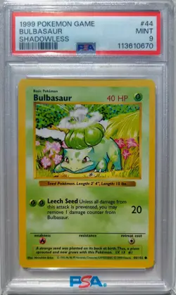 [PSA 9] 1999 SHADOWLESS BULBASAUR POKEMON BASE SET #44 MINT WOTC TCG VINTAGE - Image 1