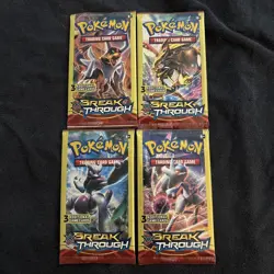 POKEMON XY BREAK THROUGH 3 CARD BOOSTER PACK ART SET (4) NEW PACKS - Image 1