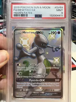 Pokemon TCG Mewtwo GX SV59/SV94 Full Art Shiny Rare Hidden Fates PSA 9 - Image 1