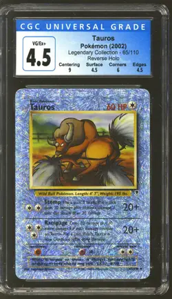 Pokemon Legendary Collection Reverse Holo Foil Tauros 65/110 CGC 4.5 subgrades - Image 1