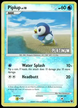 Pokemon Piplup 71/100 Platinum Promo Burger King Promos 071/100 HP Reverse Holo - Image 1