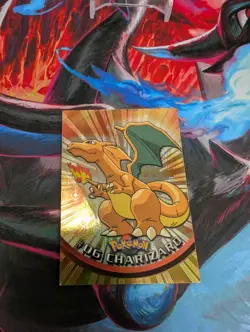 Topps Pokemon #06 Charizard Holo Foil TV Animation Series 1 Black Logo MP - Image 3