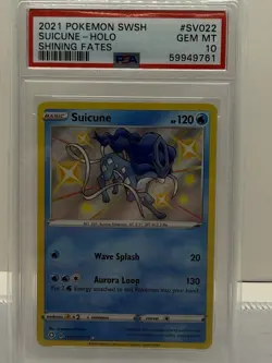 Pokemon TCG 2021 Suicune SV022/SV122 Shining Fates Shiny Holo Rare PSA 10 - Image 1