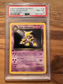 Pokemon Rocket 1st Edition DARK ALAKAZAM NON HOLO 18/82 PSA 8 # 68473871 - Image 1