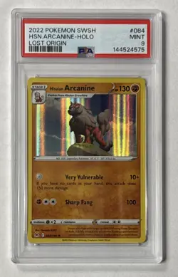 2022 POKEMON SWORD & SHIELD LOST ORIGIN #084 HISUIAN ARCANINE HOLO PSA 9 MINT - Image 1