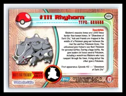💥 RHYHORN 1999 Topps Pokemon TV Non Holo Animation 1st Series Blue Logo # 111 - Image 2