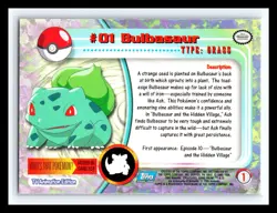 💥 BULBASAUR 1999 Topps Pokemon TV Non Holo Animation 1st Series Blue Logo # 01 - Image 2