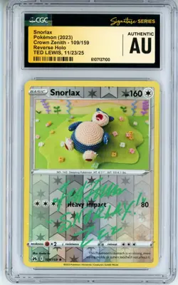 CGC Authentic Signed Ted Lewis Pokemon Snorlax 109/159 Crown Zenith Reverse Holo - Image 1