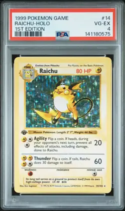 1999 POKEMON BASE SET 1ST EDITION #14 RAICHU-HOLO PSA 4 - Image 1