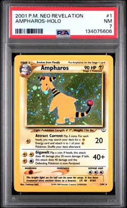 2001 Pokemon Neo Revelation #1 Ampharos Holo PSA 7 NM - Image 1