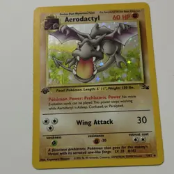 Pokemon TCG Aerodactyl Fossil 1st Edition Holo Rare 1/62 Wizards 1999 LP READ - Image 1