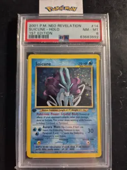 First Edition 2001 Pokemon Neo Revelation 14/64 Suicune Holo PSA NM-MT 8 - Image 1