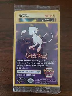 Pokemon The First Movie Pikachu Promo Card Sealed 1999 WB Gold Stamp Catch Mew - Image 1