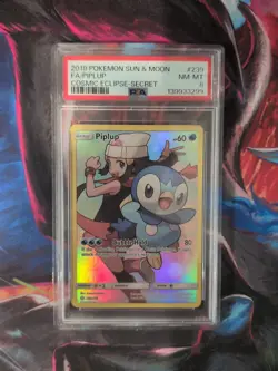 2019 Pokemon Sun and Moon Piplup #239 Cosmic Eclipse Secret PSA 8 - Image 1