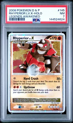 2008 POKEMON DIAMOND & PEARL LEGENDS AWAKENED #145 RHYPERIOR LV.X-HOLO PSA 7 - Image 1