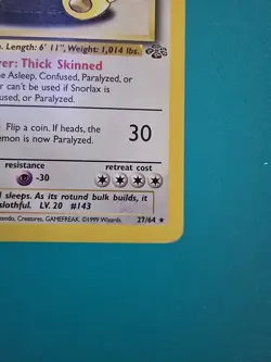 Snorlax 27/64 Jungle Regular 1st Edition Non-Holo Pokemon TCG - MP - Image 4