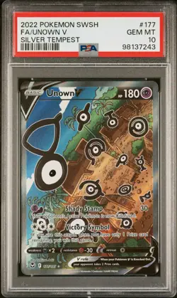 2022 POKEMON SILVER TEMPEST FULL ART UNOWN V 177/195 PSA 10 GEM MINT - Image 1