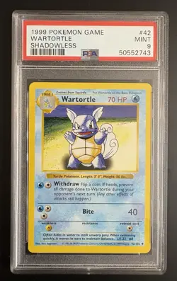 1999 Pokemon Game Wartortle Shadowless #42 PSA 9 - Image 1
