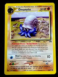 Omanyte 60/75 LP Vintage 2001 Pokemon Neo Discovery TCG Card Light Play - Image 1