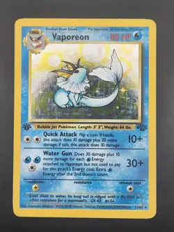 Pokemon Vaporeon 1st Edition Holo Rare Jungle 12/64 WoTC 1999 Raw - Image 1