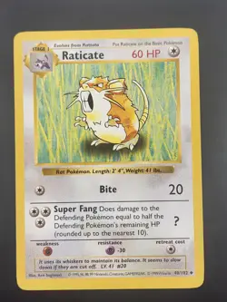 RATICATE 40/102 UNCOMMON BASE SET SHADOWLESS POKEMON LP - Image 1