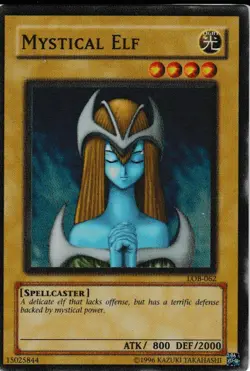 Yugioh Mystical Elf LOB-062 Super Rare Legend Of Blue Eyes NM - Image 1