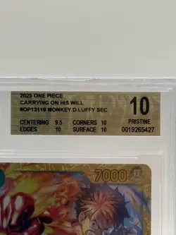 Bandai One Piece Carrying on His Will Monkey.D.Luffy OP13-118 SEC Foil BGS 10 - Image 3
