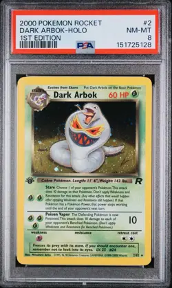 Pokemon TCG Dark Arbok 1st Edition 2000 Team Rocket Holo Foil Rare PSA 8 NM-MT - Image 1