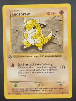 Sandshrew 62/102 Shadowless 1st Edition Base Set Pokemon Card - Image 1