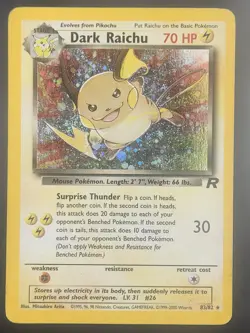 Vintage Pokemon TCG Dark Raichu Team Rocket 83/82 Holo Secret Rare 2000 Wizards - Image 1