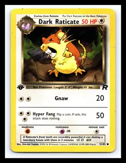 💥 DARK RATICATE 1st Edition Pokemon TCG 2000 Team Rocket Set Non HOLO # 51/82 - Image 1