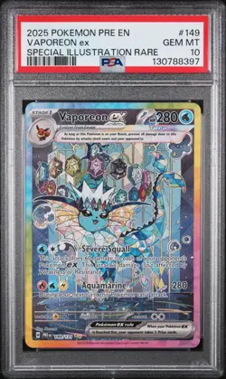 2025 POKEMON PRE EN-PRISMATIC EVOLUTIONS #149 VAPOREON EX PSA 10 - Image 1