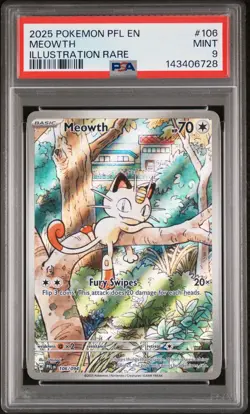 2025 POKEMON PFL EN-PHANTASMAL FLAMES ILLUSTRATION RARE #106 MEOWTH PSA 9 - Image 1