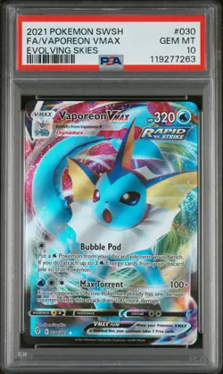 2021 Pokemon Evolving Skies #030 Vaporeon Vmax Full Art PSA 10 Gem Mint 030/203 - Image 1