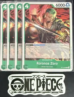 4x One Piece ST12-008 C Roronoa Zoro - ENG - Regular - Playset -TCG - LD01 -NM/M - Image 1