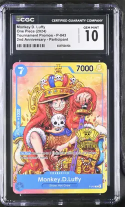 Monkey D. Luffy P-043 2nd Anniversary Participant One Piece CGC 10 Gem Mint - Image 1