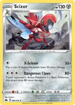 Scizor 86/159 Reverse Rare Crown Zenith Pokemon Cards - Image 1