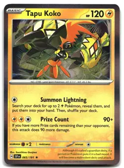 Pokemon Tapu Koko HOLO Rare SV08: Surging Sparks 065/191 NM - Image 1