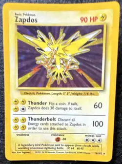 Pokemon Zapdos Base Set Holo Rare 16/102 1999 English Vintage Hologram Card 💎💯 - Image 2