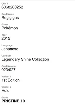 Pokemon PRISTINE 10 Regigigas JP Legendary Shine Collection 1st Ed/Holo Pop 12 - Image 5